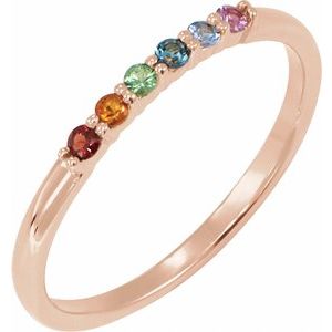 14K Rose Gold Natural Multi-Gemstone Rainbow Stackable Ring
