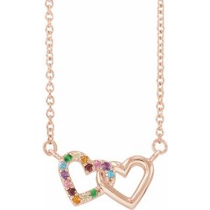 14K Rose Gold Natural Multi-Gemstone Rainbow 18" Necklace