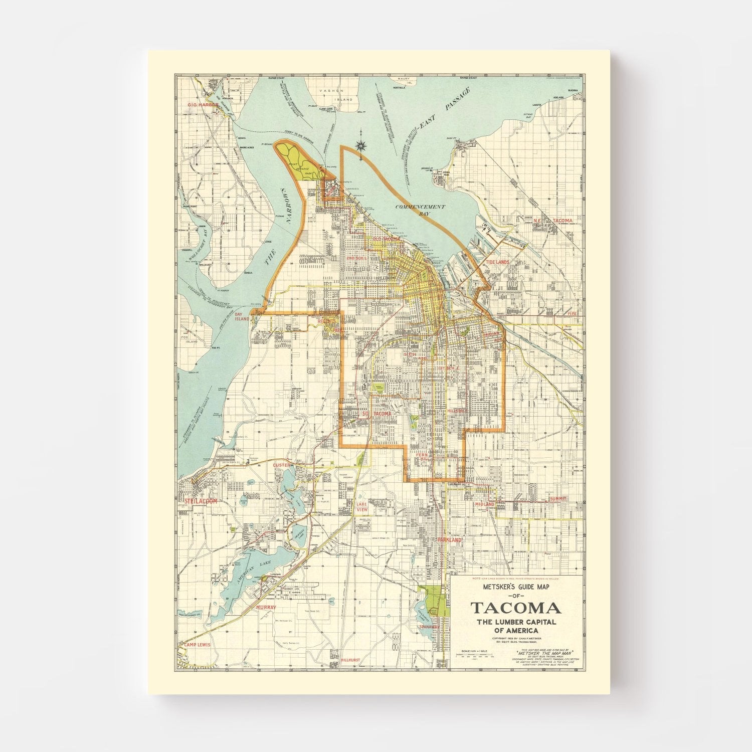 Vintage Map of Tacoma, Washington 1923