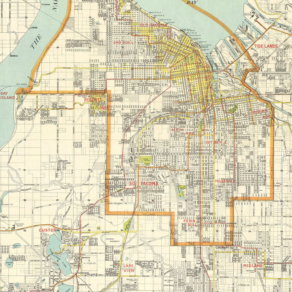 Vintage Map of Tacoma, Washington 1923