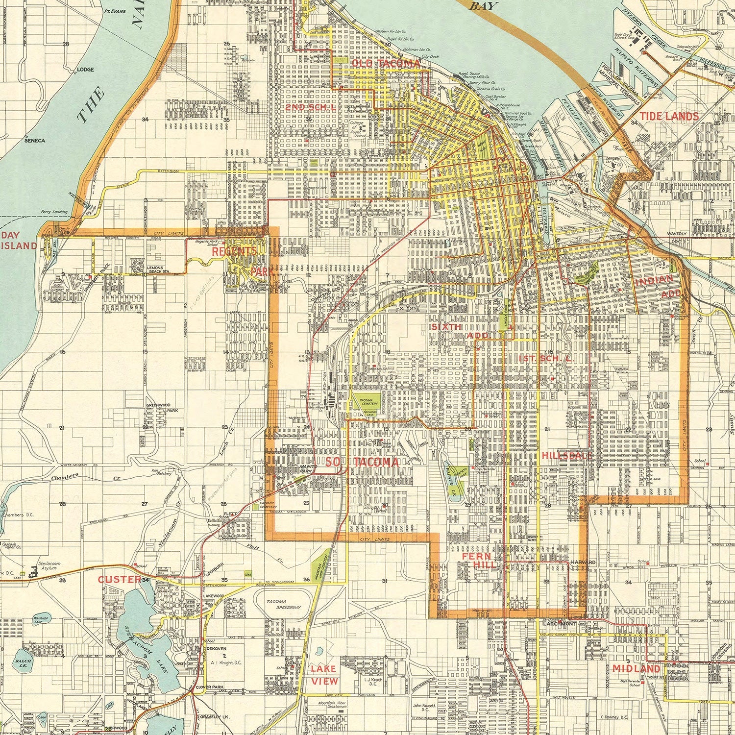 Vintage Map of Tacoma, Washington 1923