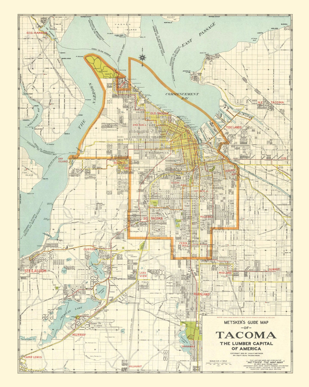 Vintage Map of Tacoma, Washington 1923