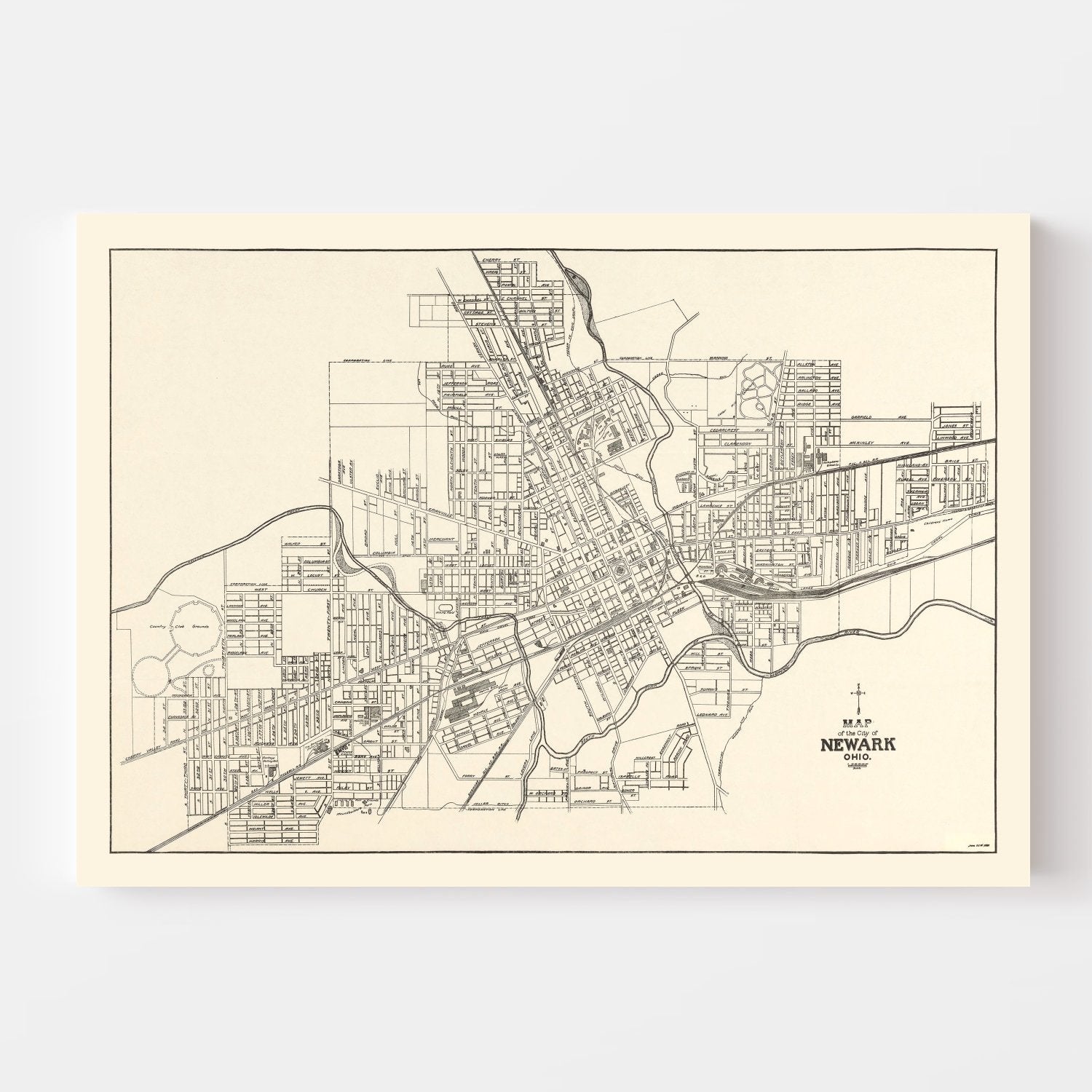 Vintage Map of Newark, Ohio 1921