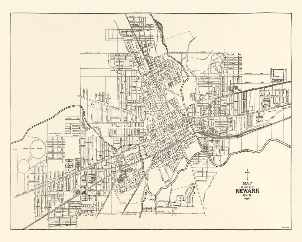 Vintage Map of Newark, Ohio 1921