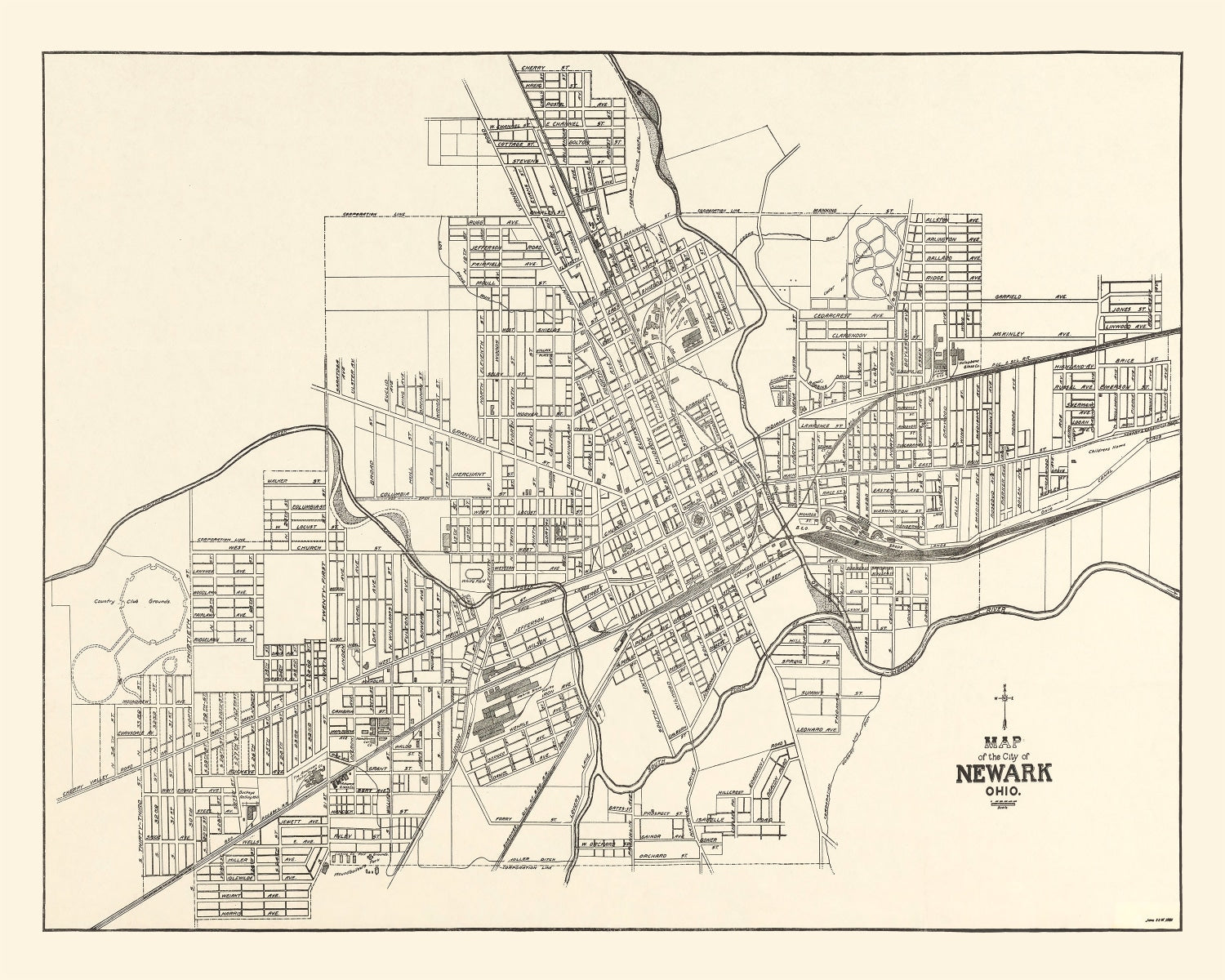 Vintage Map of Newark, Ohio 1921