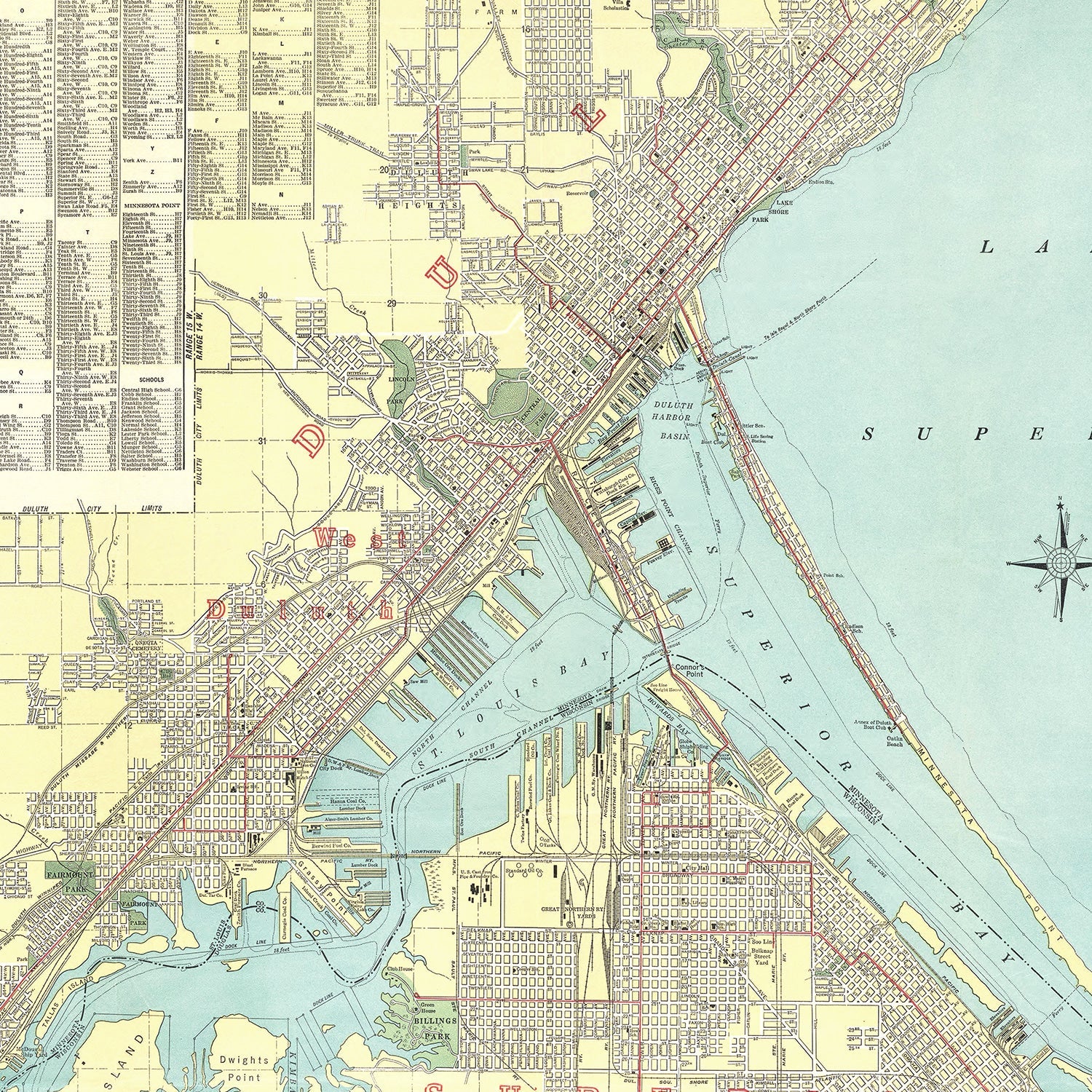 Vintage Map of Duluth, Minnesota 1921