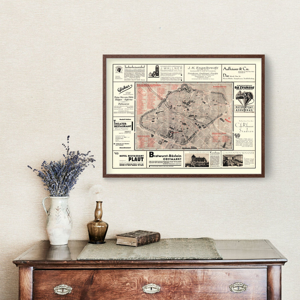 Vintage Map of Nurnberg, Germany 1920