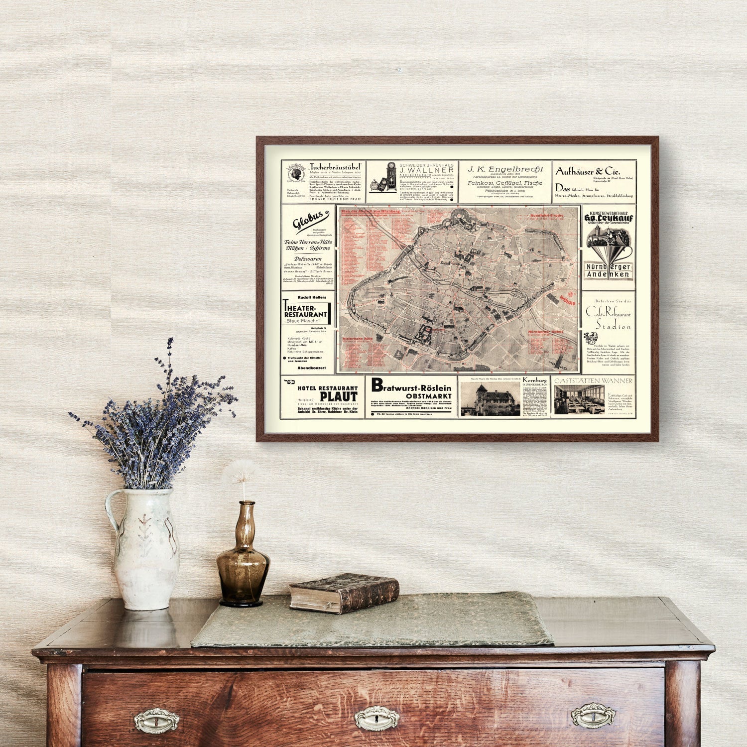 Vintage Map of Nurnberg, Germany 1920