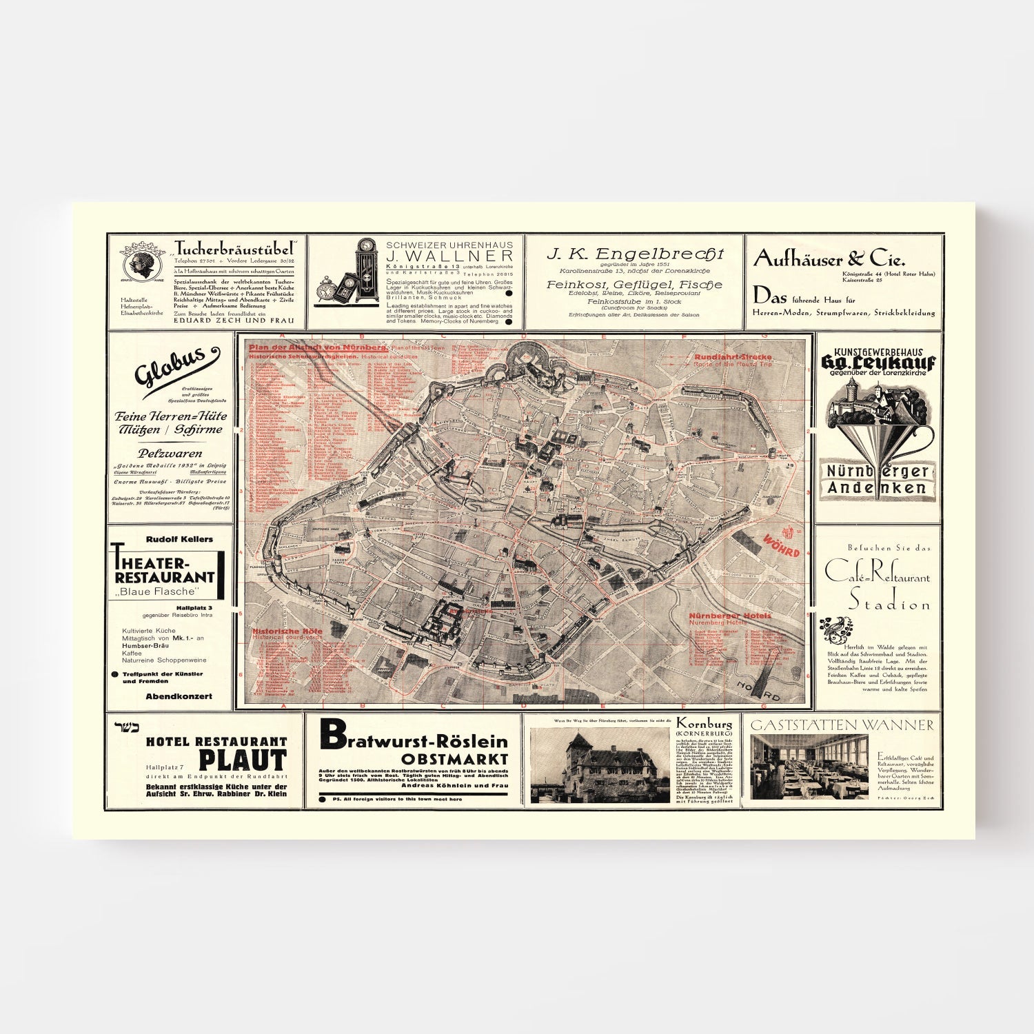 Vintage Map of Nurnberg, Germany 1920