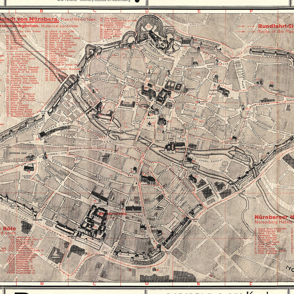 Vintage Map of Nurnberg, Germany 1920
