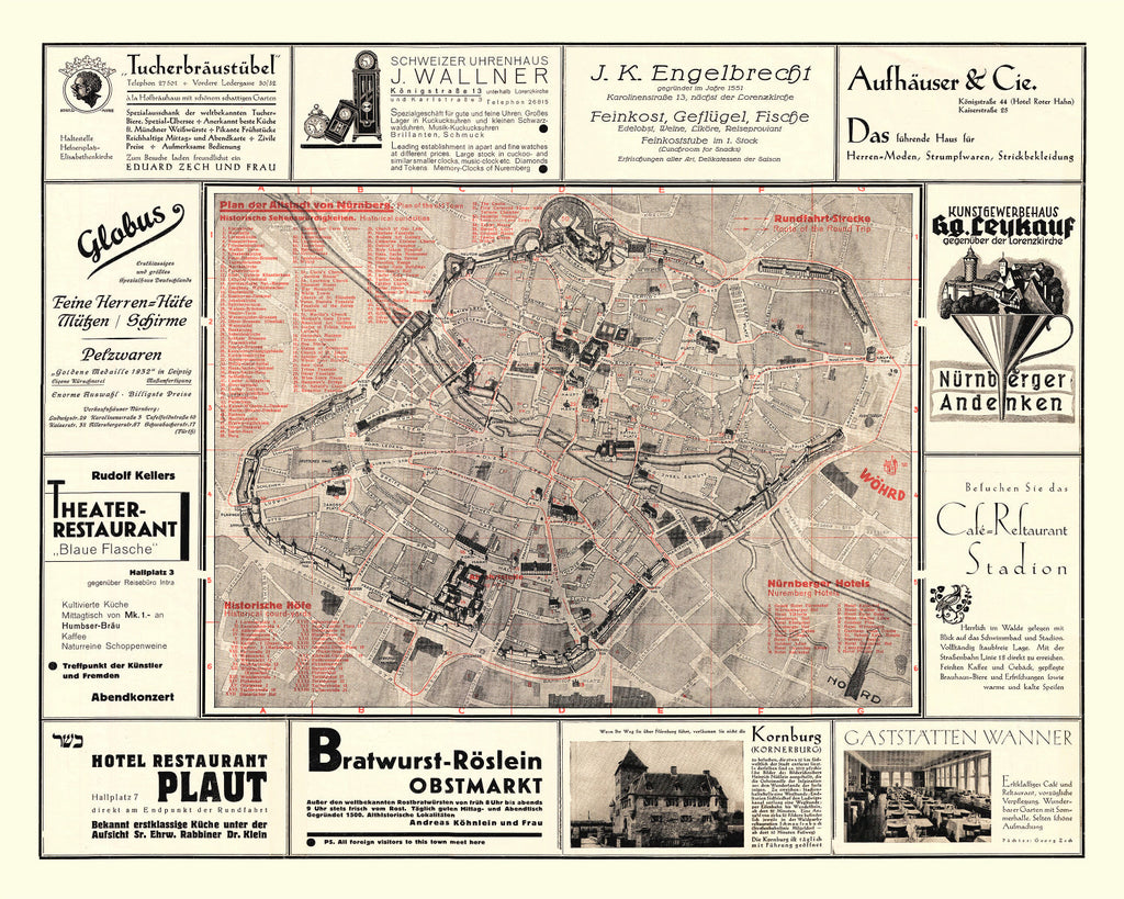 Vintage Map of Nurnberg, Germany 1920