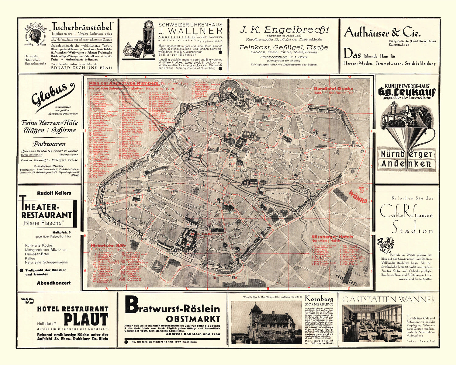Vintage Map of Nurnberg, Germany 1920