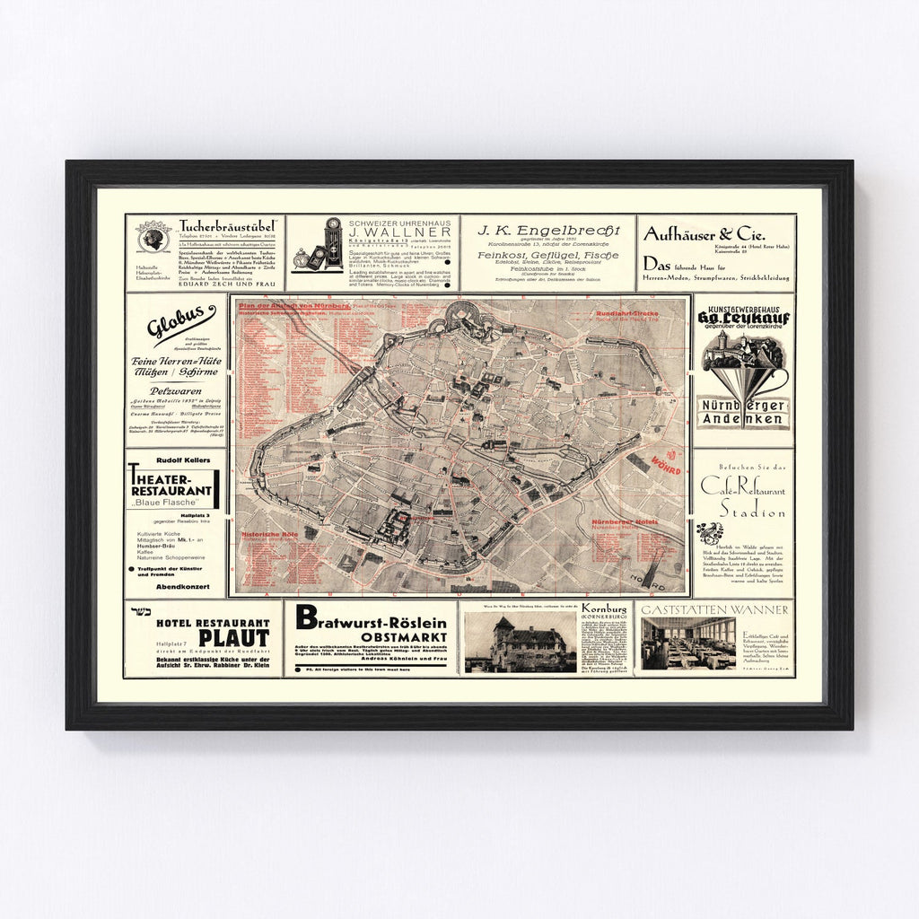 Vintage Map of Nurnberg, Germany 1920