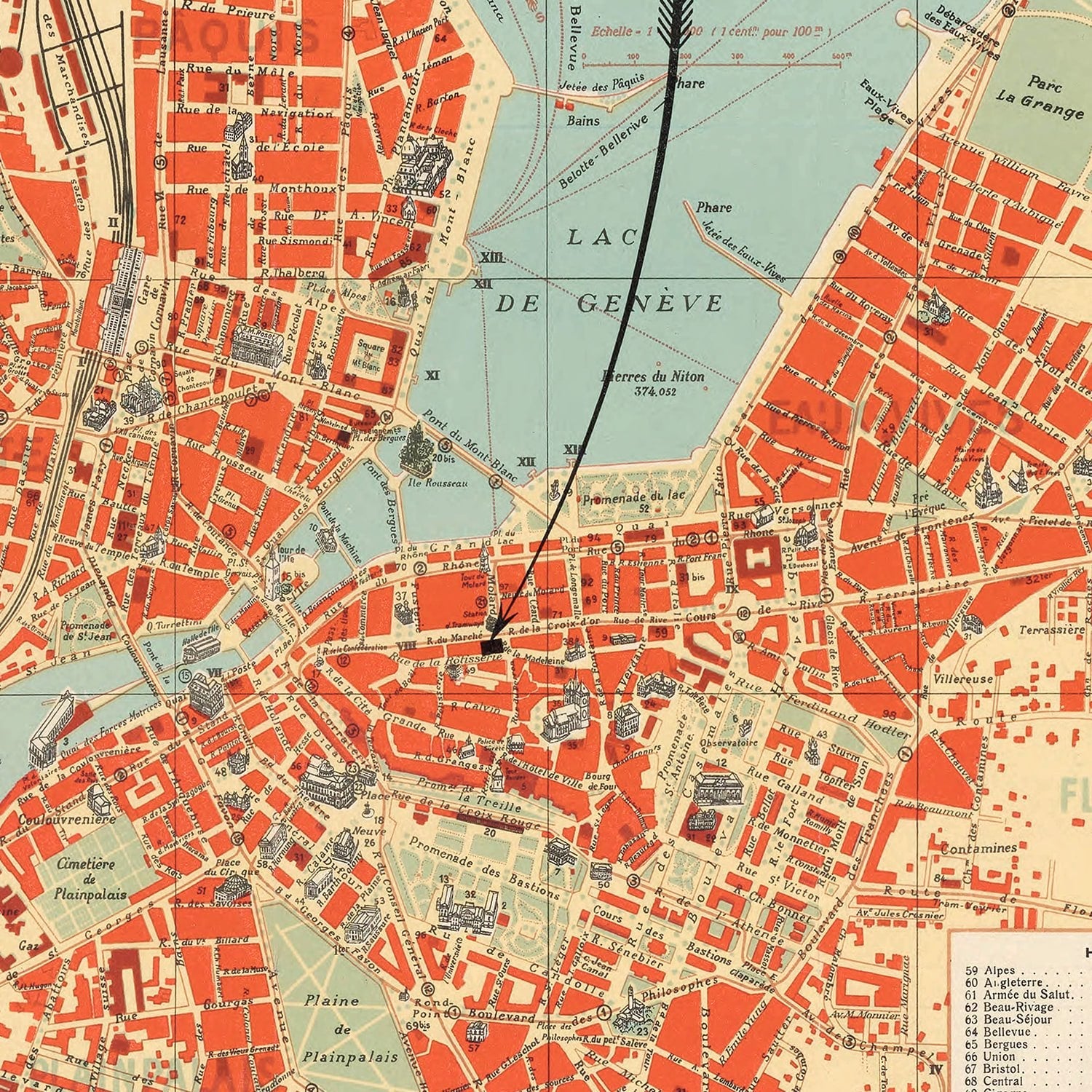 Vintage Map of Geneva, Sweden 1920