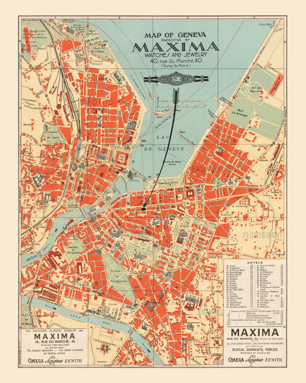 Vintage Map of Geneva, Sweden 1920