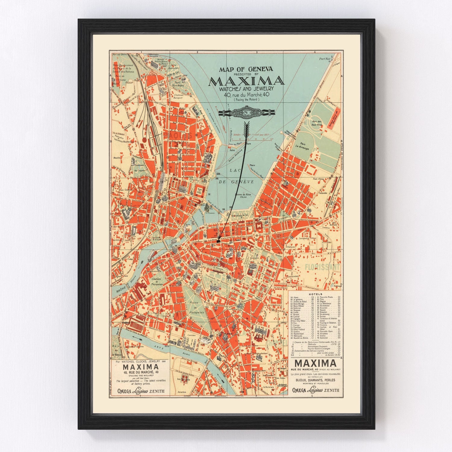 Vintage Map of Geneva, Sweden 1920