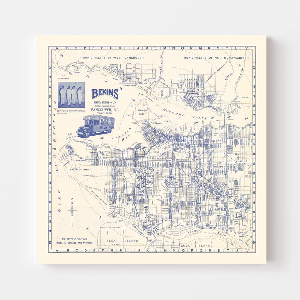 Vintage Map of Vancouver, Canada 1920
