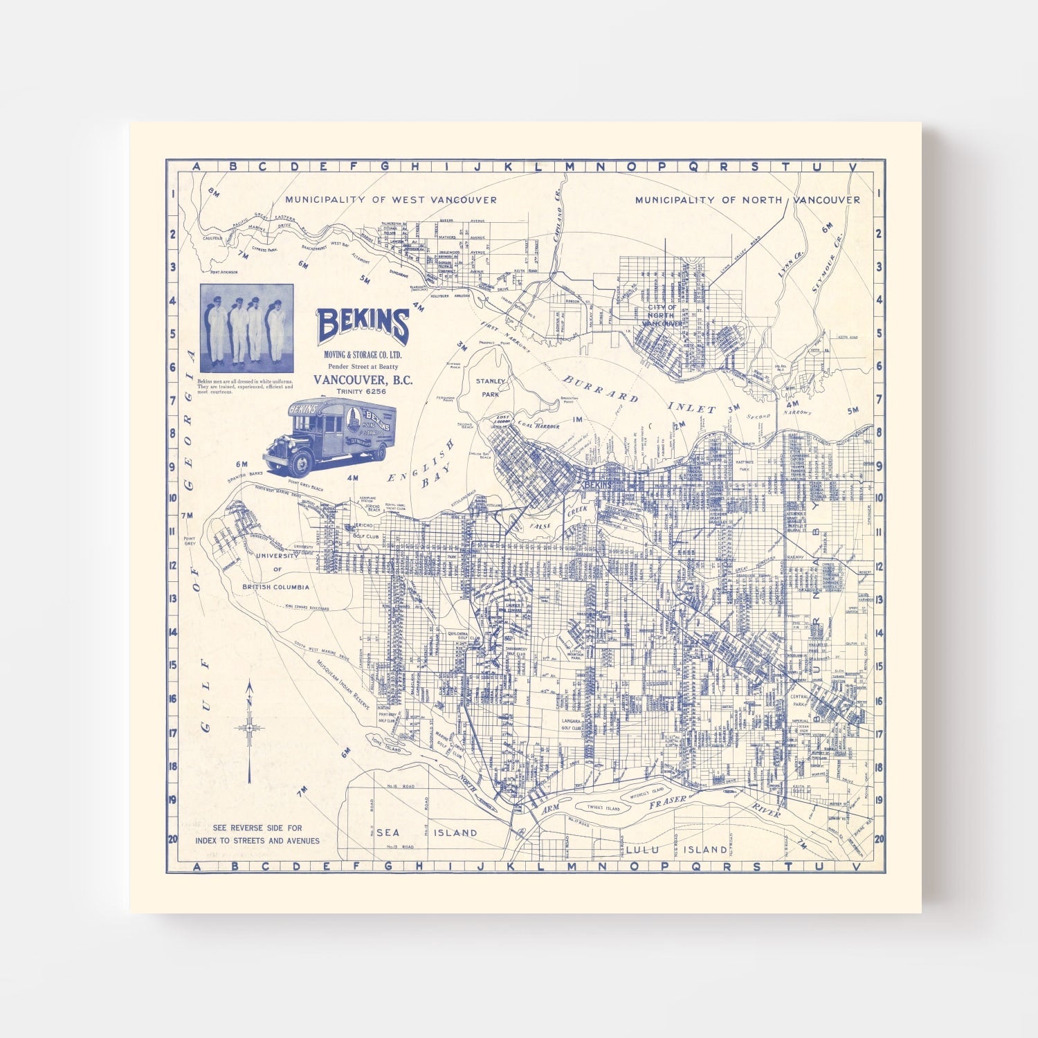 Vintage Map of Vancouver, Canada 1920