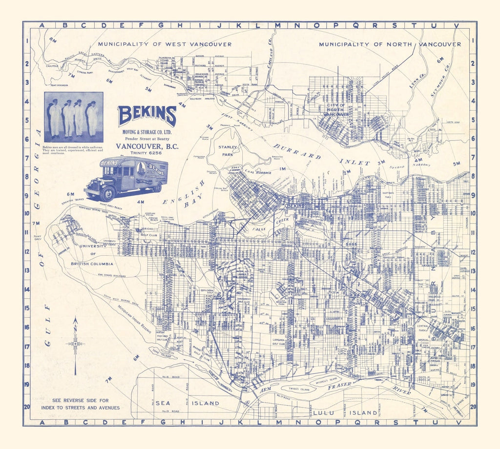 Vintage Map of Vancouver, Canada 1920