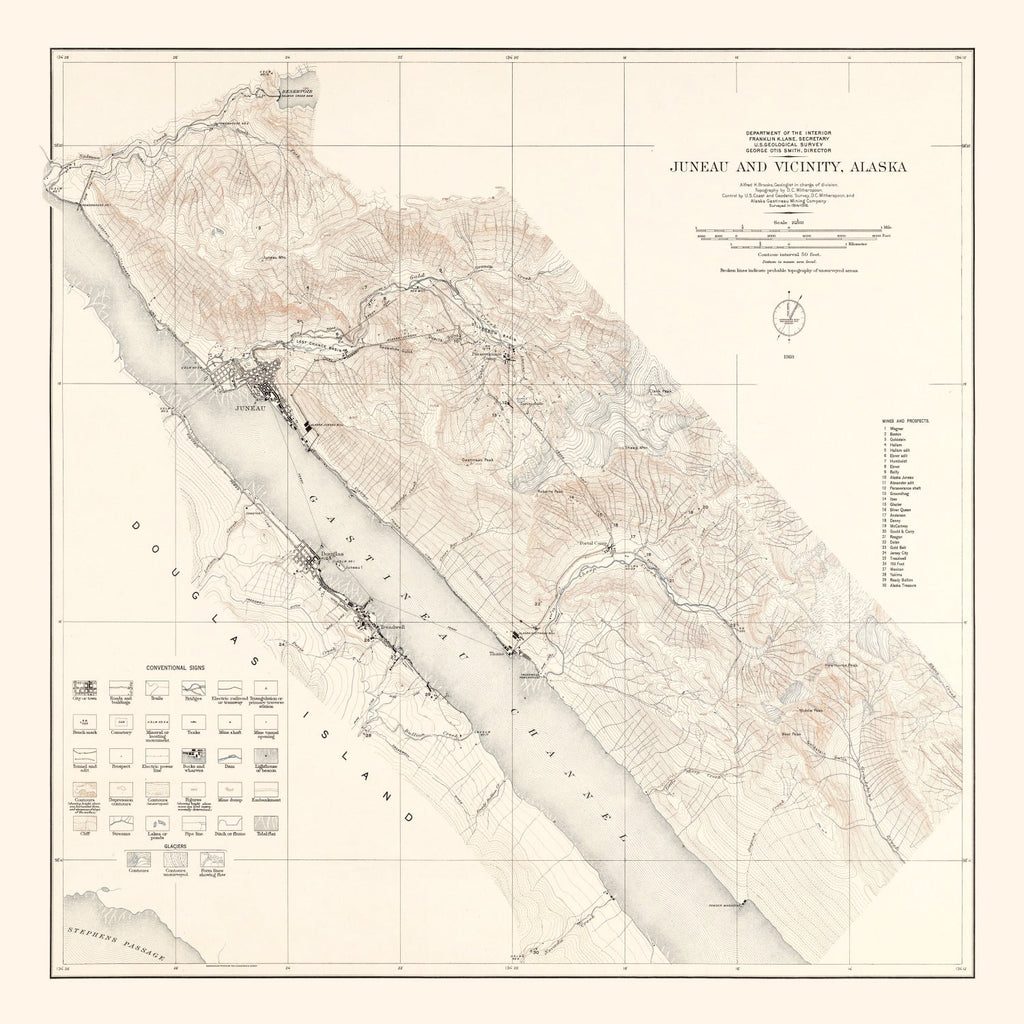 Vintage Map of Juneau, Alaska 1918