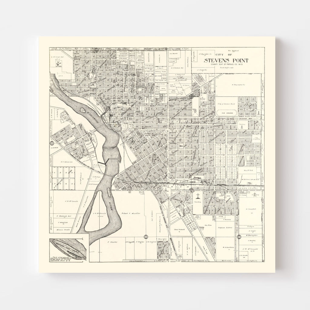Vintage Map of Stevens Point, Wisconsin 1919