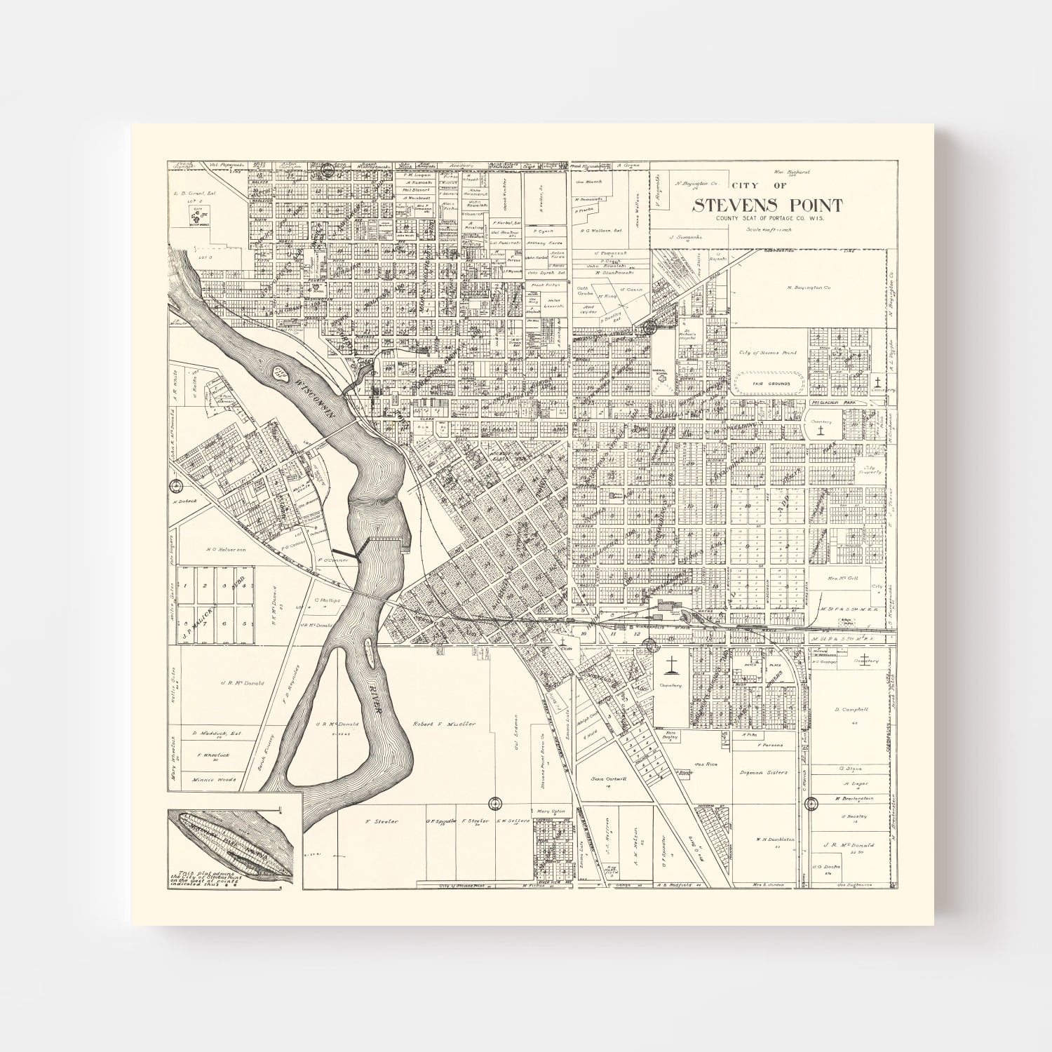 Vintage Map of Stevens Point, Wisconsin 1919