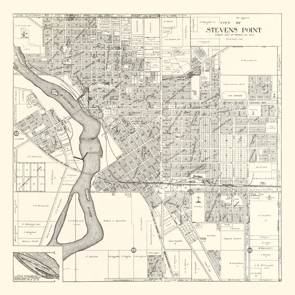Vintage Map of Stevens Point, Wisconsin 1919
