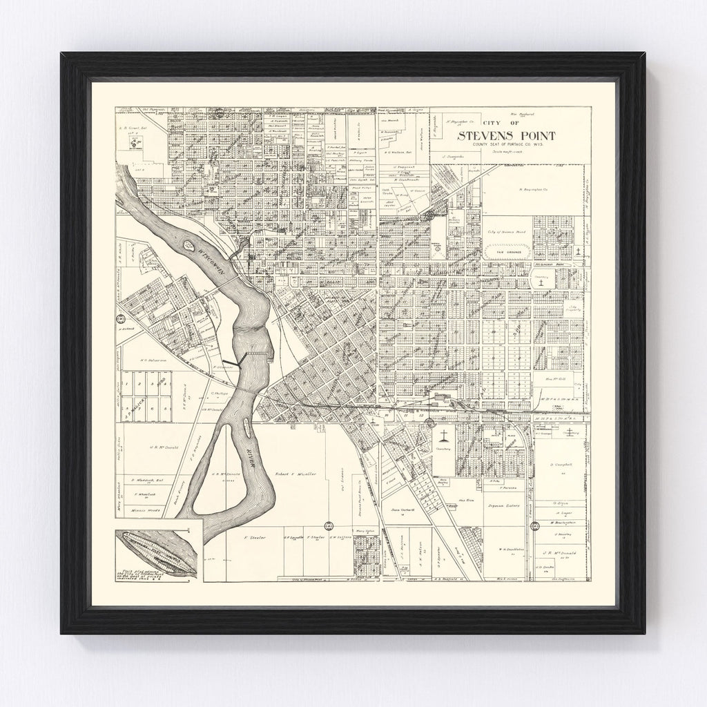 Vintage Map of Stevens Point, Wisconsin 1919