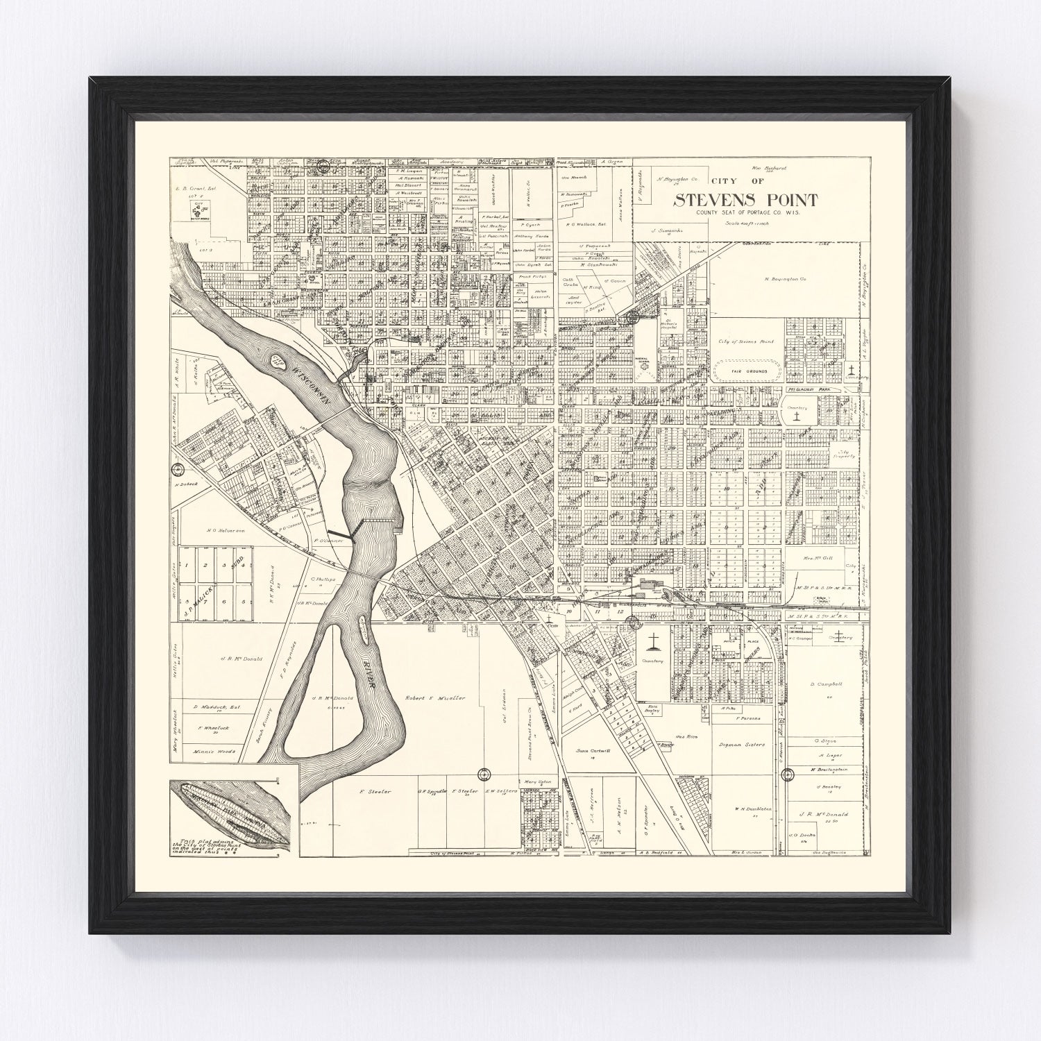 Vintage Map of Stevens Point, Wisconsin 1919