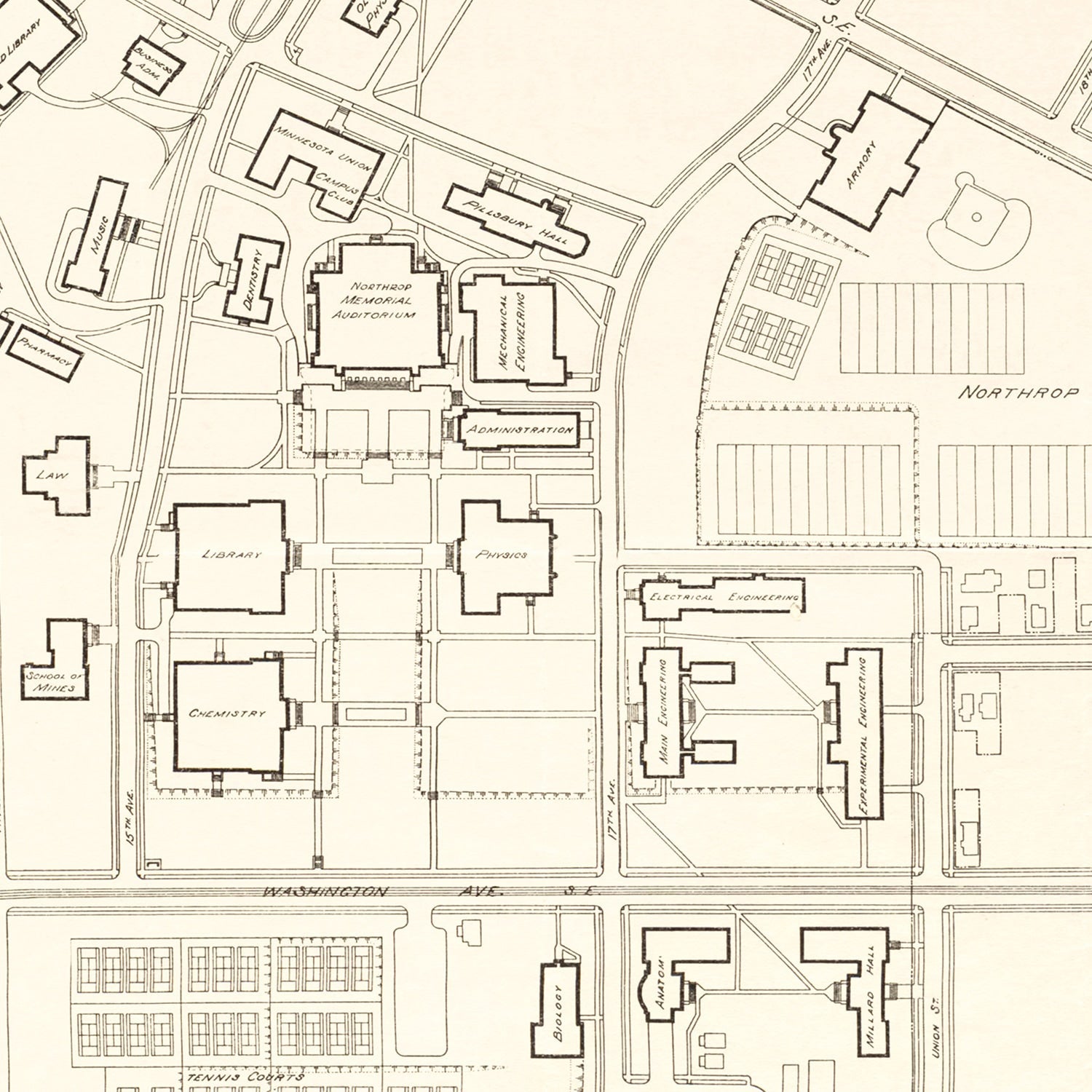 Vintage Campus Map of University of Minnesota 1930
