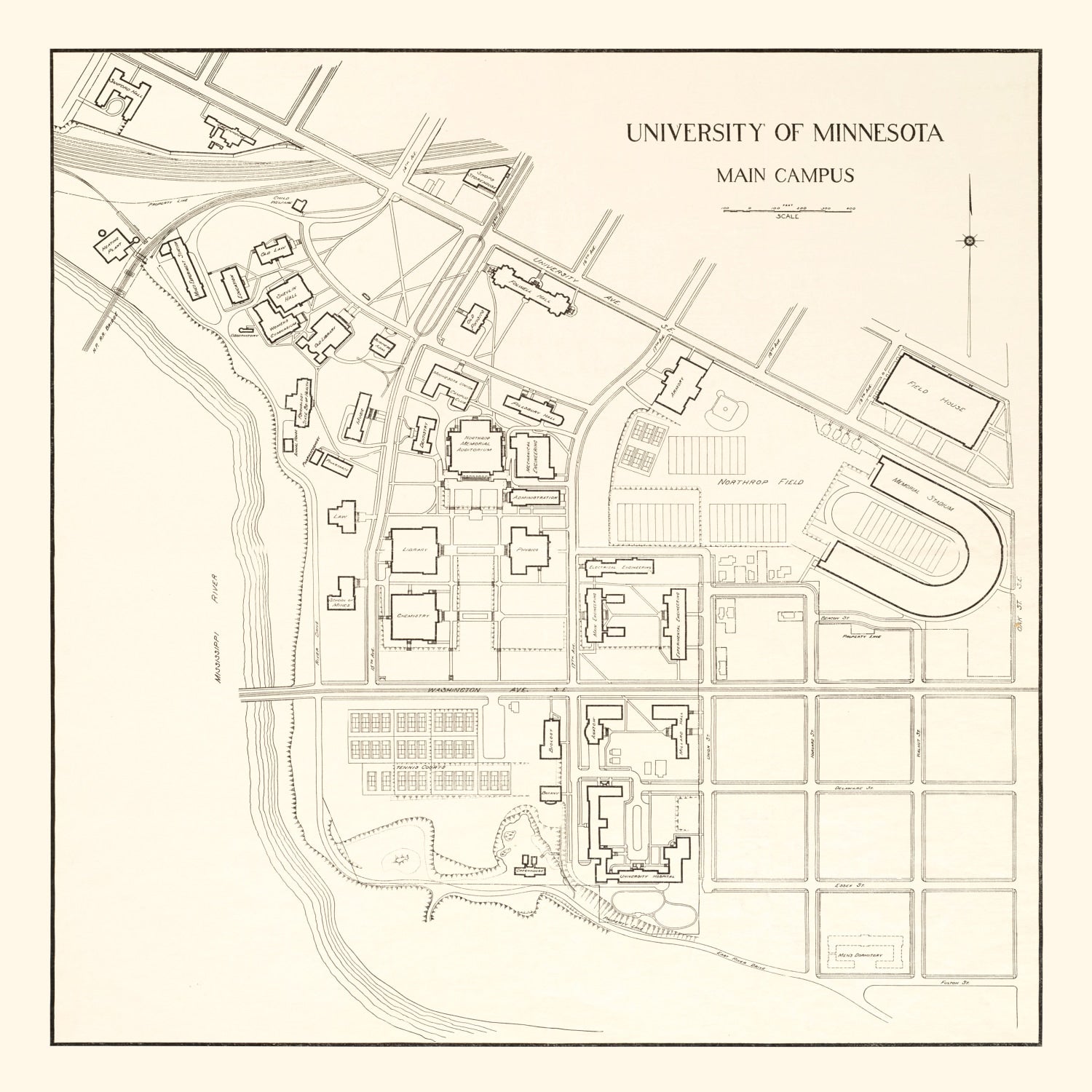 Vintage Campus Map of University of Minnesota 1930