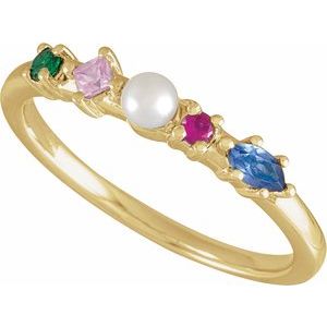 14K Yellow Gold Cultured White Freshwater Pearl & Natural Multi-Gemstone Ring