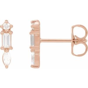 14K Rose Gold 1/6 CTW Natural Diamond Bar Earrings