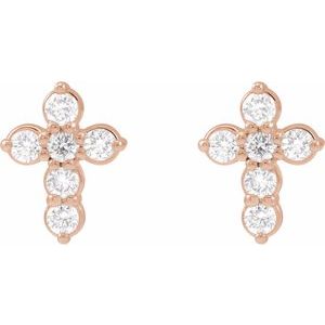 14K Rose Gold 1/6 CTW Lab-Grown Diamond Cross Earrings