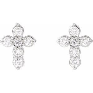 14K White Gold 1/6 CTW Natural Diamond Cross Earrings