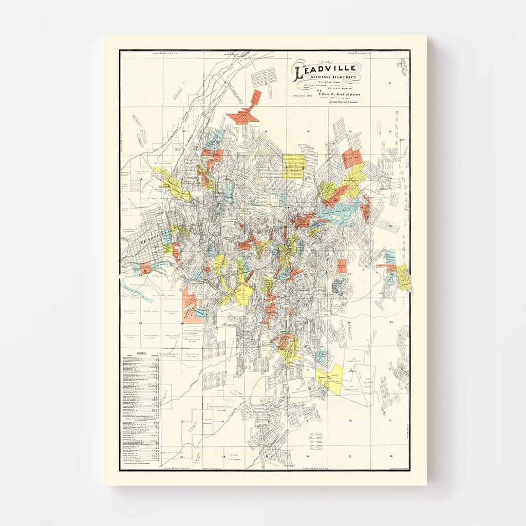 Vintage Leadville Mining District Map 1901