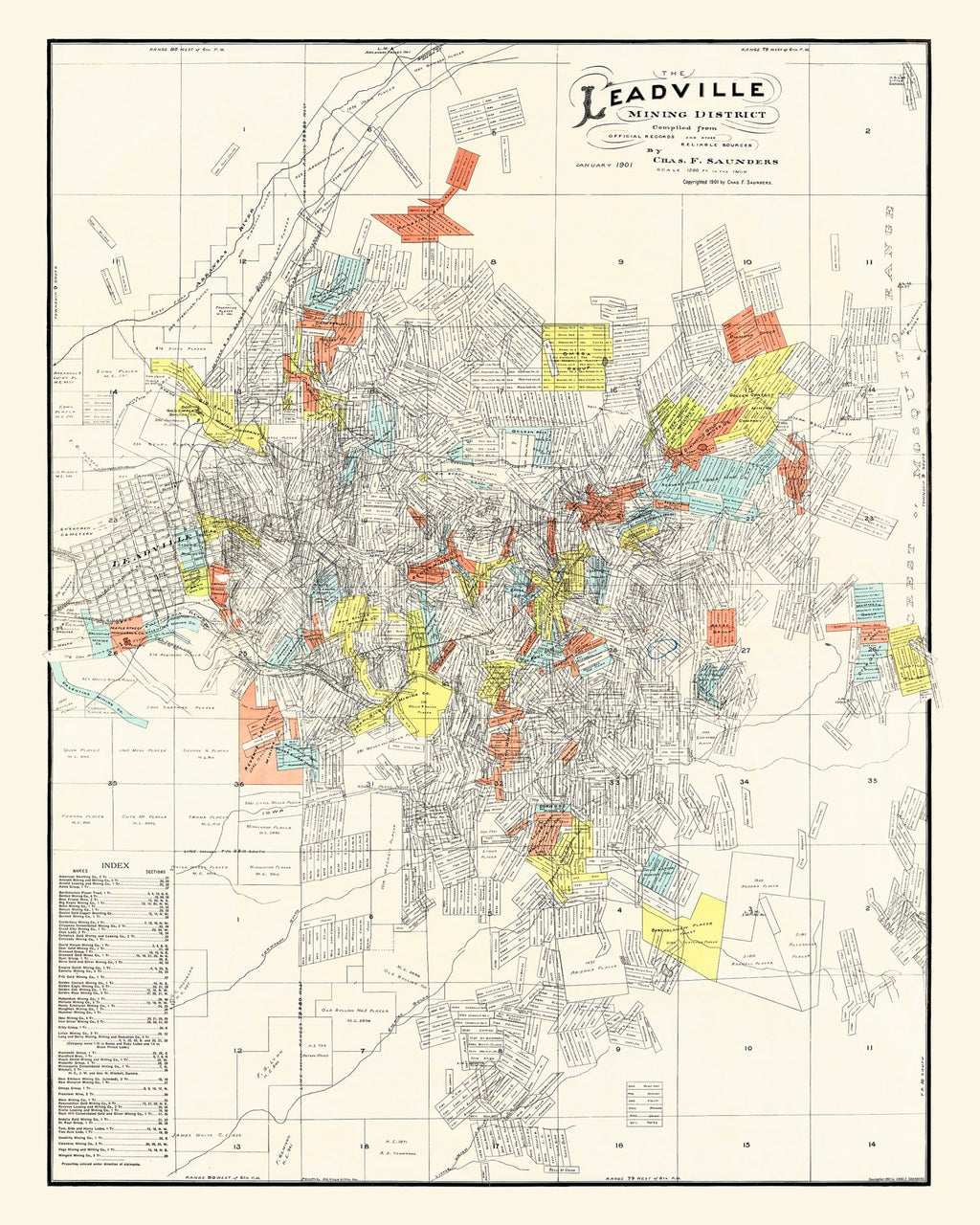 Vintage Leadville Mining District Map 1901