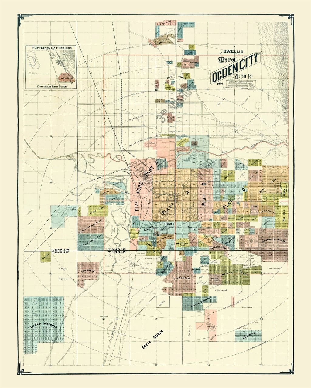 Vintage Map of Ogden, Utah 1891
