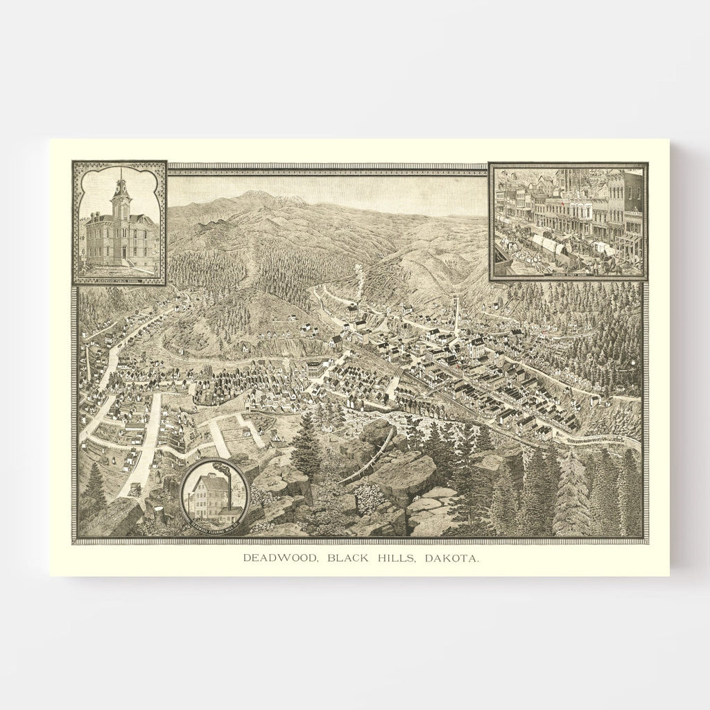 Vintage Map of Deadwood, South Dakota 1884
