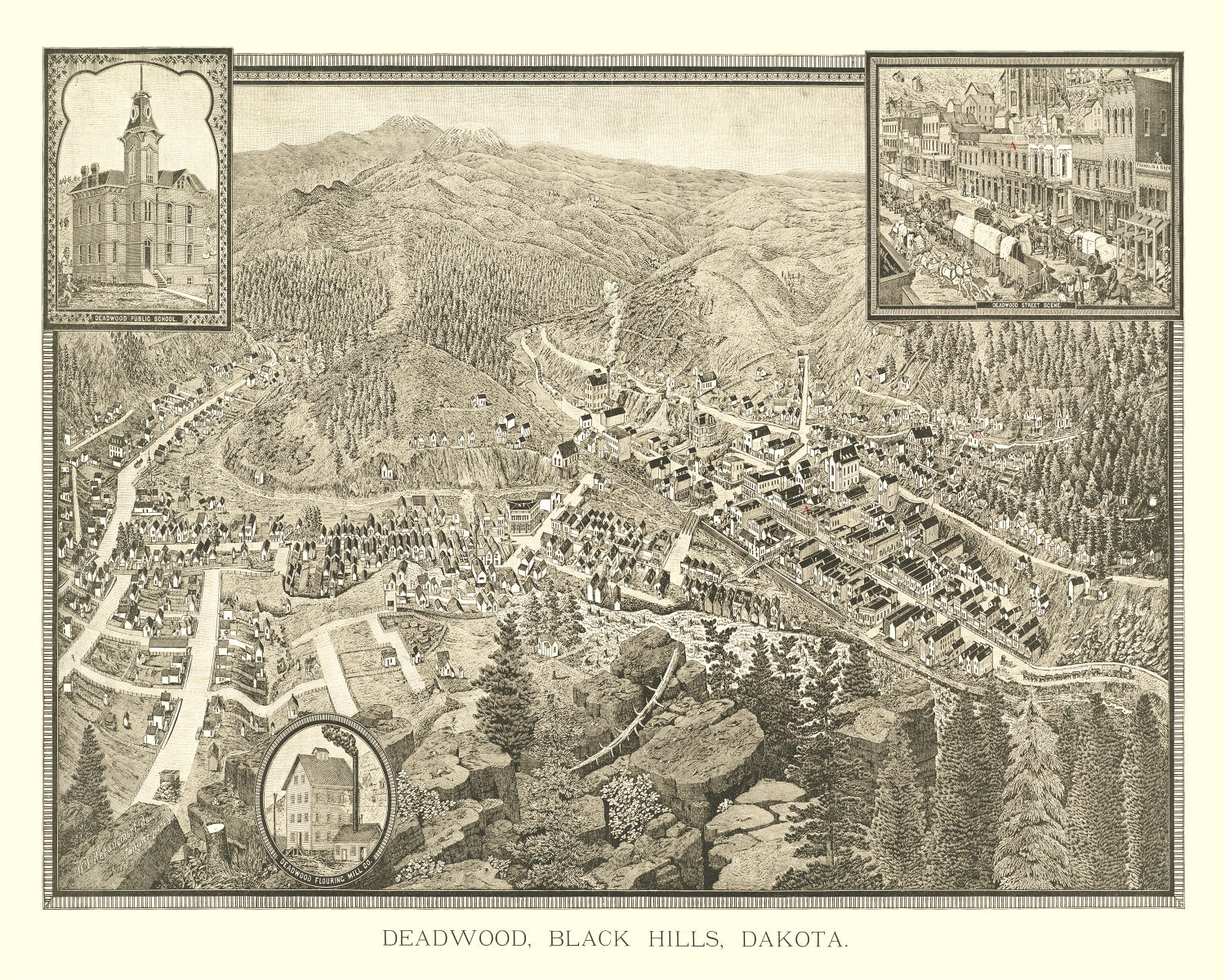 Vintage Map of Deadwood, South Dakota 1884