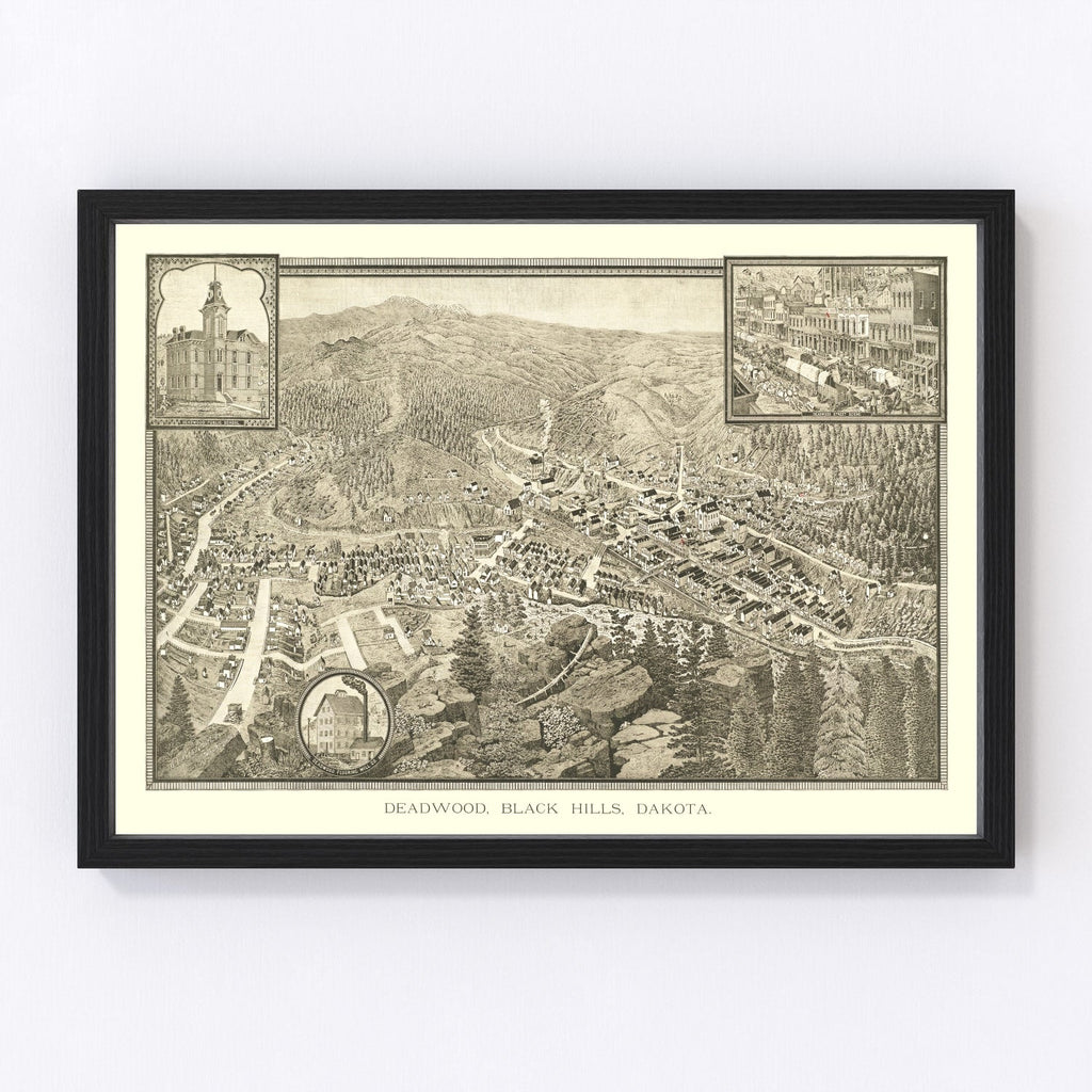 Vintage Map of Deadwood, South Dakota 1884