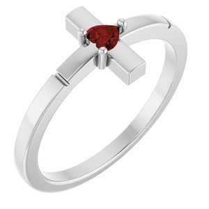 14K White Gold Natural Mozambique Garnet Heart Cross Ring