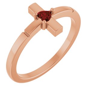 14K Rose Gold Natural Mozambique Garnet Heart Cross Ring
