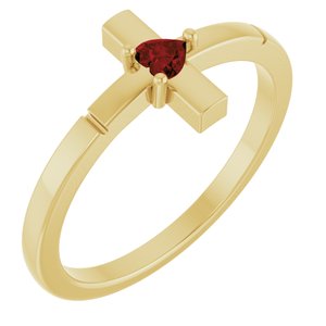 14K Yellow Gold Natural Mozambique Garnet Heart Cross Ring