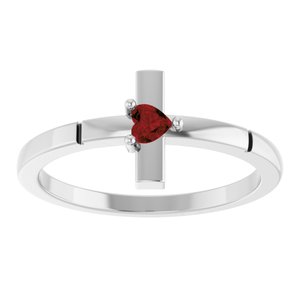Sterling Silver Natural Mozambique Garnet Heart Cross Ring