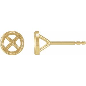 18K Yellow Gold 5.2 mm Round Bezel-Set Cocktail-Style Earring Mounting