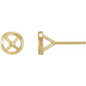 18K Yellow Gold 6 mm Round Bezel-Set Cocktail-Style Earring Mounting