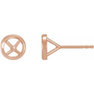 14K Rose Gold 6 mm Round Bezel-Set Cocktail-Style Earring Mounting