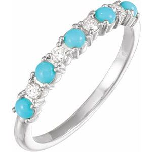14K White Gold Natural Turquoise & 1/8 CTW Natural Diamond Ring