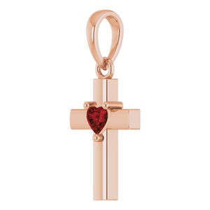 14K Rose Gold Natural Mozambique Garnet Heart Cross Pendant